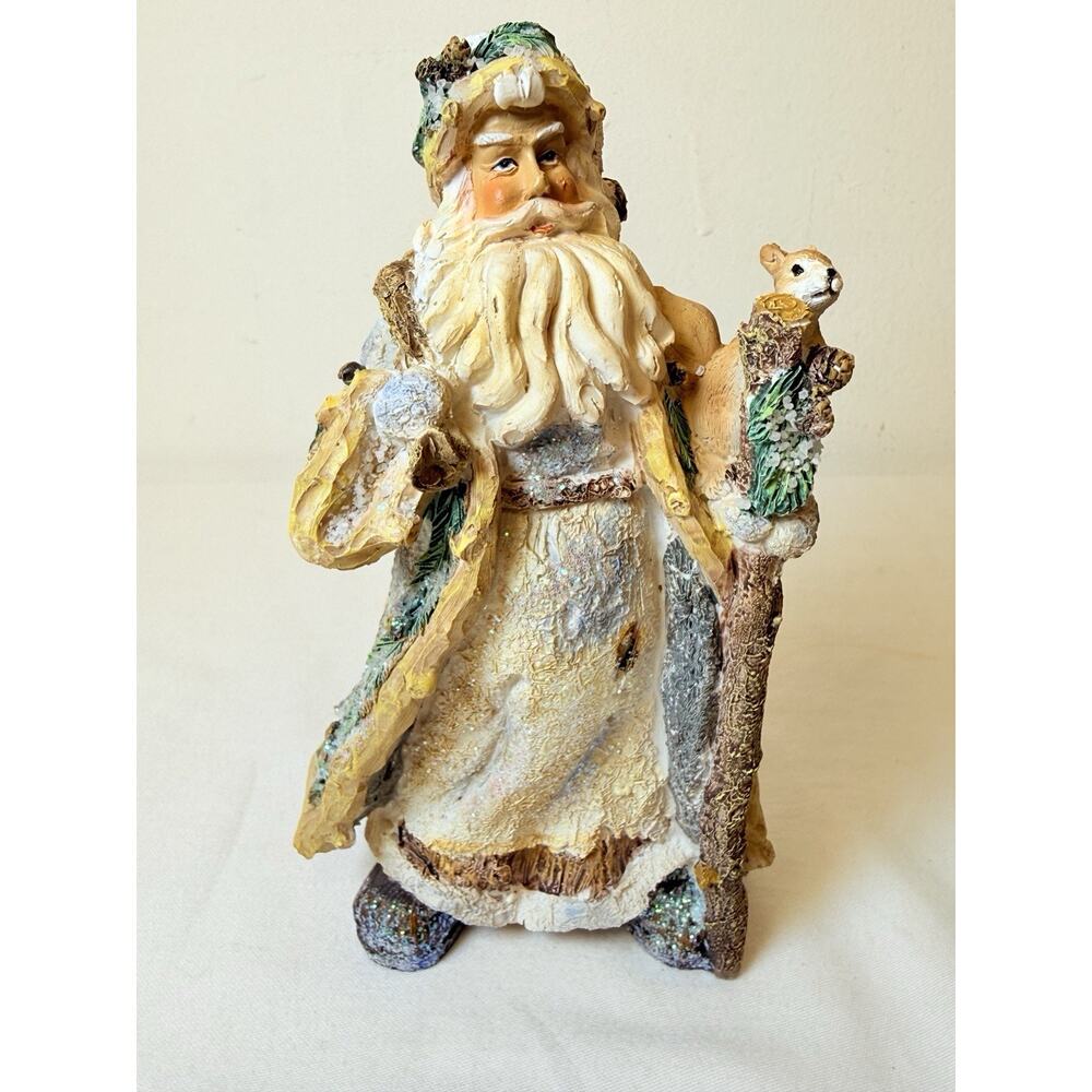 Tii Collections Resin Twig Santa Figurine With Squirrel And Walking Stick